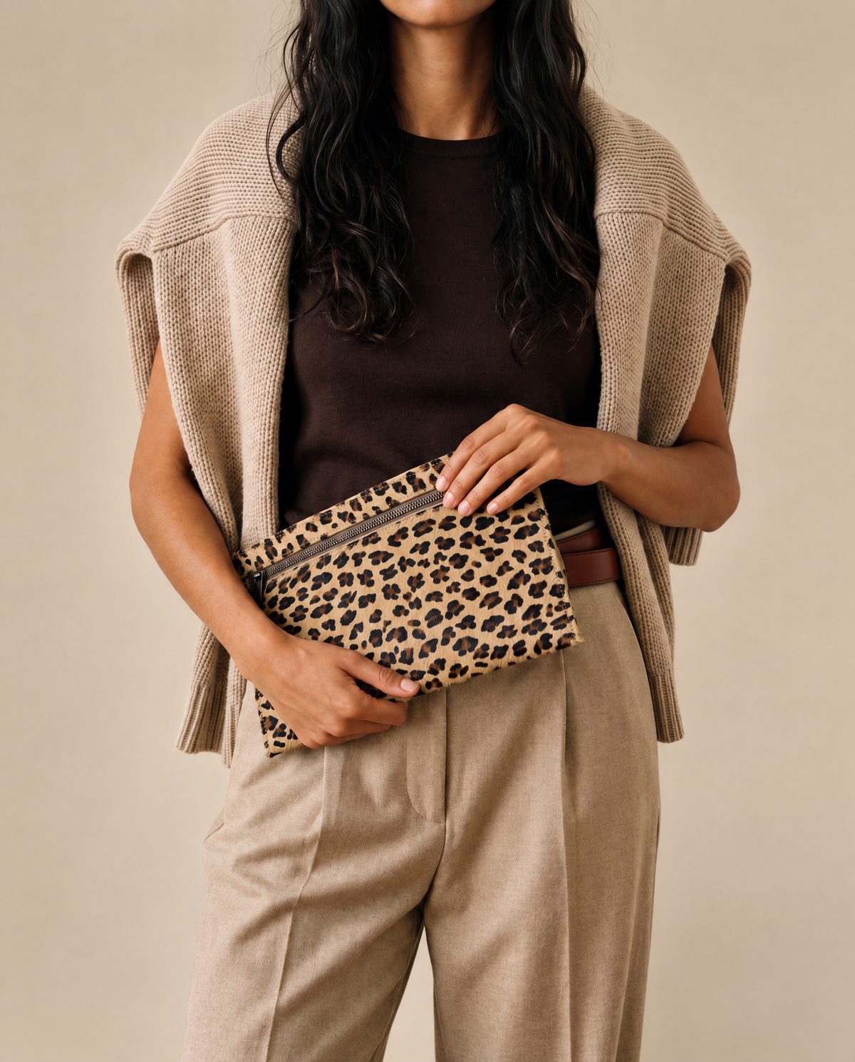 Pochette Tanagra - Cuir Imprimé Léopard
